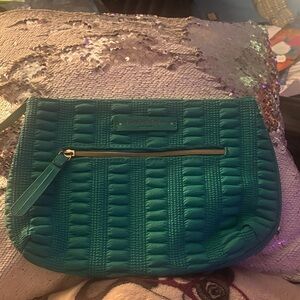 Elizabeth and James Teal Quilted Leather Wristlet